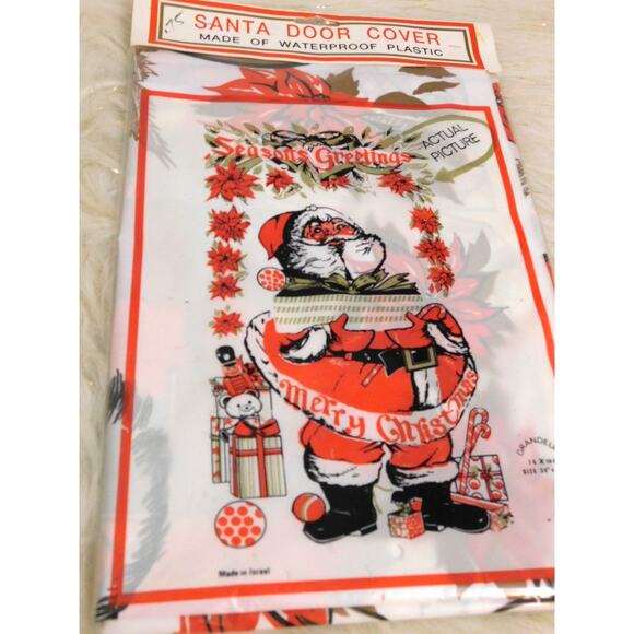 Vintage Santa Merry Christmas Holiday Waterproof Plastic Door Cover New - Picture 2 of 4